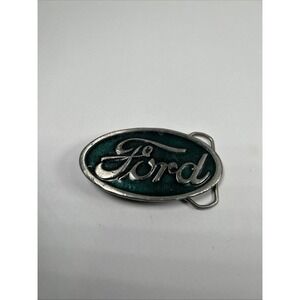 Vintage FORD Green Enameled Silver Tone Belt Buckle EB82001